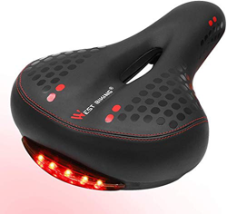 Sillín de bicicleta cómodo con LED luz trasera, Asiento de Bici Antiprostático Impermeable y Transpirable para hombre y mujer para Carretera, MTB, Mon en oferta