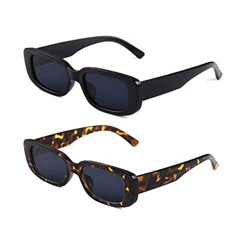 Long Keeper Gafas de sol rectangulares Protección UV400 Gafas de conducción retro para mujer (Negro+Gris Leopardo) precio