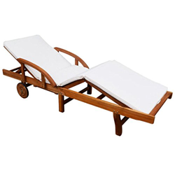 tidyard Tumbona de Jardín Exterior Tumbona de Madera para Jardín Patio Porche o Piscina,Cojines Extraíbles,2 Ruedas,Mesa Extraíble,2 Reposabrazos,Ajus precio