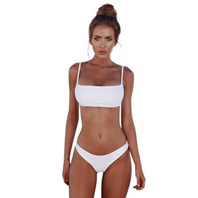 Conjunto de Bikini para Bandeau Bandeau Mujer Traje de baño brasileño Push-up Traje de baño de Playa Xinantime (L, Blanco)