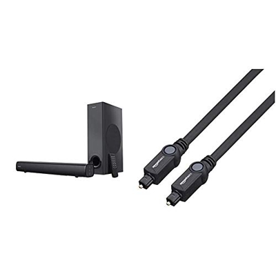 Creative Stage 2.1 - Barra de Sonido con subwoofer para TV, Ordenador y Pantalla ultraancha + Amazon Basics - Cable óptico de Audio Digital Toslink (1