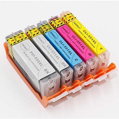 INKWAY PGI-550 CLI-551 - Cartuchos de tinta comestibles de repuesto para Canon PGI-550XL CLI-551XL compatibles con Canon PIXMA IP7250 IP8750 MG5650 IX