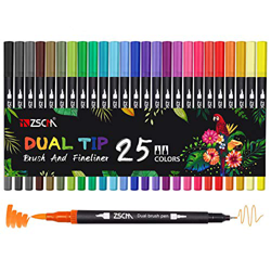 25 Colores Rotuladores lettering, ZSCM Rotuladores Doble Punta Fina, Fineliner Plumas para Adultos libros de colorear, Bullet Journal, Caligrafía y Di en oferta