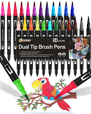 24 Colores con Rotuladores Lettering, Rotuladores Punta Pincel Acuarelables Marcadores para Adultos, Bullet Journal, Caligrafía, Libros para Colorear,