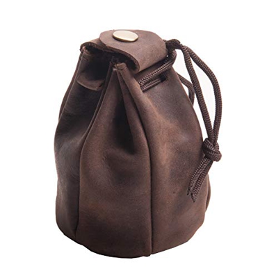 Bolsa de piel, cierre con cordón, estilo medieval, de piel de búfalo