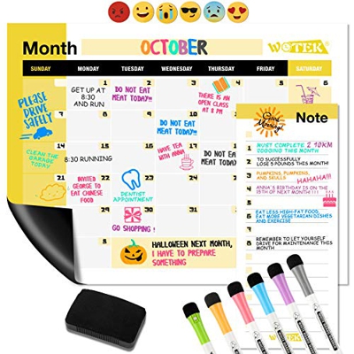 WOTEK A3 Pizarra Magnética Nevera, Calendario Magnetico para Nevera Semanal Mensual (1*A3 Planificador, 1* A5 Planificador, 6 * Pluma de Pizarra, 6 * 