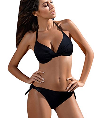 Bikini Halter Push Up Triangulo sin Tirantes Mujer con Relleno Rayas Flores Trajes de Baño de Dos Piezas Biquini Vikini Bikinis Señora Bañador Piscina