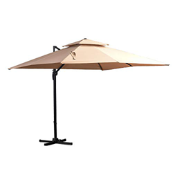 Outsunny Sombrilla de Jardín 300x300 cm Parasol Rectangular con Manivela Poste Giratorio 360° Doble Techo Inclinable en 6 Posiciones Base Cruzada Incl características