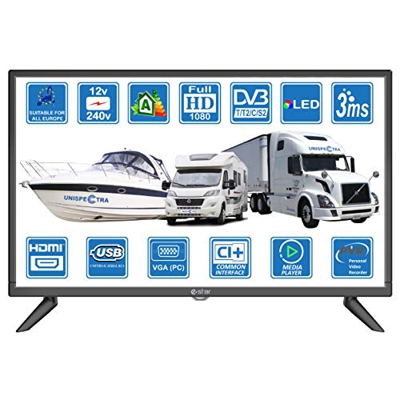 Autocaravanas Cravana Camper Barco 12v 24 Pulgadas 61cm LED Full HD Digital TV DVB-T2/C/S2 TDT, Cable, Satélite TV 12V 220V USB PVR & Reproductor Mult