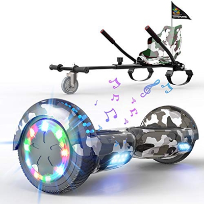 HITWAY Hoverboard de Overboard 6.5 Pulgadas y Hoverkart, Patinete Eléctrico Auto Equilibrio con Hoverkart, Scooter Eléctrico Bluetooth Asiento Kart, S