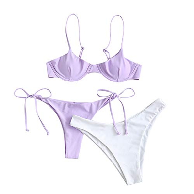 ZAFUL Conjunto de bikini para mujer con aros push-up. Morado de tres piezas. S