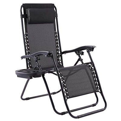 VONLUCE Silla Plegable de Gravedad Cero para Jardín y Playa Tumbona Plegable con Almohada y Portavasos Silla Reclinable para Exterior con Capacidad 16