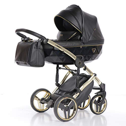 Sistema de viaje 3 en 1, silla de paseo, carrito con capazo y silla de coche y accesorios Junama Diamond Fluo (04 Fluo Schwarz-Gold, 3IN1) precio