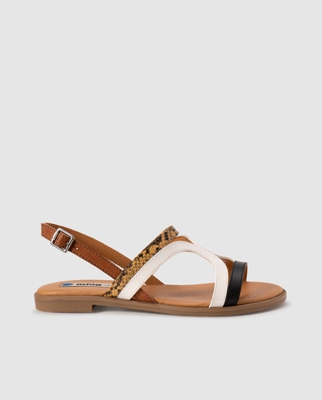 Mustang - Sandalias Planas De Mujer En Negro Con Detalle Tiras Multicolor