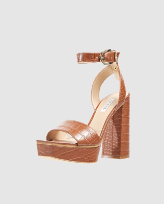 Guess - Sandalias De Tacón De Mujer En Marrón Con Plataforma Delantera