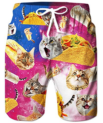 TUONROAD Bañadores para Hombre Impresión Pizza Gato 3D Traje de Baño Multi Colorido Bañador de Natación Pantalones Cortos Secado Rápido Swim Shorts Li