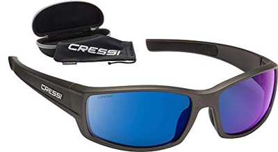 Cressi Hunter Sunglasses Gafas de Sol Deportivo, Adultos Unisex, Negro/Lentes Espejadas Azul, Talla única