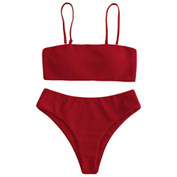 Zaful - Conjunto de bikini con tirantes, acolchado y texturizado para mujer rojo L características