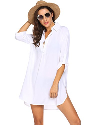 (Small, White) - Unibelle Women's Swimsuit Beach Cover up Shirt Bikini Beachwear Bathing Suit Beach Dress S-XL