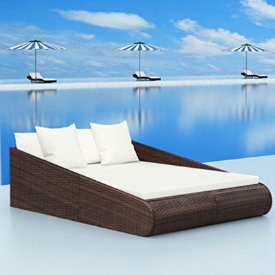 Tidyard Tumbona Doble de Jardín Exterior con Cojin y Almohadas para Balcón Patio Piscina Terraza Playa,Estructura de Acero,Cojines Extraíbles,Poli Rat