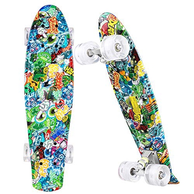 WeSkate Skateboard 56x16cm Monopatin Complete con 4 PU Ruedas Luminosas y Rodamiento de Bolas ABEC-7&9 de Tabla Skate Board para Niño y Niña Retro Min