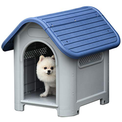 Pawhut Caseta para Perros Pequeños y Mini para Uso Interior y Exterior con respiraderos Estilo Cabaña Resistente 59x75x66 cm Azul y Gris en oferta