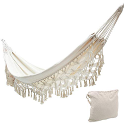 Boho - Hamaca De Macramé con Flecos De Doble Ganchillo, Tamaño Grande, Cama De Columpio Natural Orgánica Hecha A Mano De Algodón para 2 Personas, con  precio
