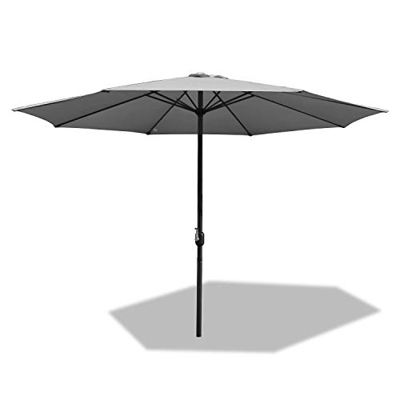 BMOT 300cm Parasol de Jardín Sombrilla de Aluminio con Mecanismo de Sombrilla con Mástil de Aluminio de 48mm para Jardín Patio Playa (Gris)