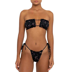 I3CKIZCE Conjunto Bikini para Mujer Push up con Relleno Diseño de Moda Bikini Acolchado Cuadradosin Tirantes Tie Dye Bikini Tanga Brasileño (Negro Flo en oferta