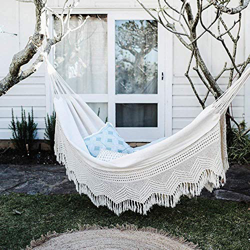 The Garden Hammocks® Hamaca de tela de algodón orgánico con ganchillo, tela GOTS, doble (335 x 130 cm) muebles colgantes para dormir para el hogar, pa precio