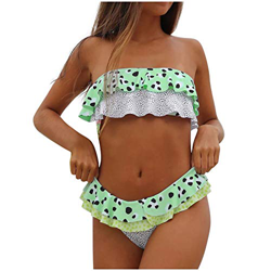 Conjunto de Bikini para Mujer Traje de Baño Volante Fruncido de Dos Piezas Ropa de Playa Top de Tubo sin Tirantes + Bragas características