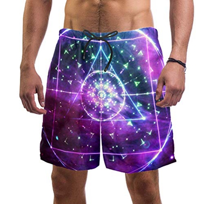 Vockgeng Bañadores para Hombre Arte Geométrico Azul Púrpura Leisure Pantalones Shorts Playa Surf Trajes De Baño para Hombre L