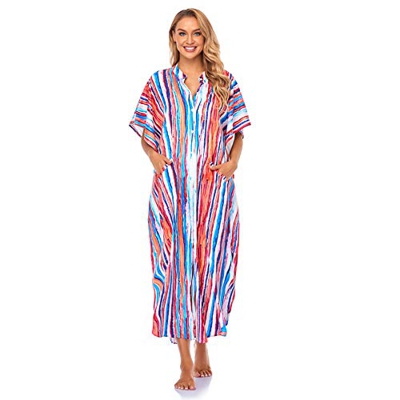 Lazz1on Kaftan Cardigan Mujer Gasa Vestido Largo de Playa Túnica Pareo Bikini Cover Up Boho Blusa