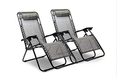 Hyfive Tumbona reclinable plegable para jardín, playa, patio, camping, gravedad cero, 2 sillas, color gris