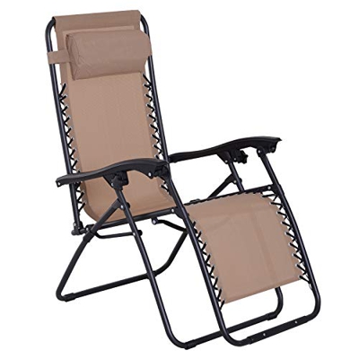 Outsunny Tumbona Plegable de Jardín Silla Gravedad Cero Sillón de Playa Relajante Textilene Marco Acero Carga 150kg 90x65x110 cm Beige