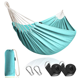 Anyoo Hamaca de Algodón para Jardín al Aire Libre Cama Portátil de Lona con Cuerdas para Acampar Capacidad de 200 Kg Peso Ligera con Bolsa para Jardín en oferta
