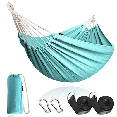 Anyoo Hamaca de Algodón para Jardín al Aire Libre Cama Portátil de Lona con Cuerdas para Acampar Capacidad de 200 Kg Peso Ligera con Bolsa para Jardín