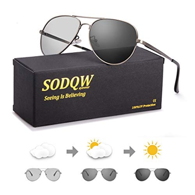 SODQW gafas de sol fotocromaticas polarizadas hombre 100% UVA/UVB Protección (Marco de pistola de gafas polarizadas fotocromáticas)