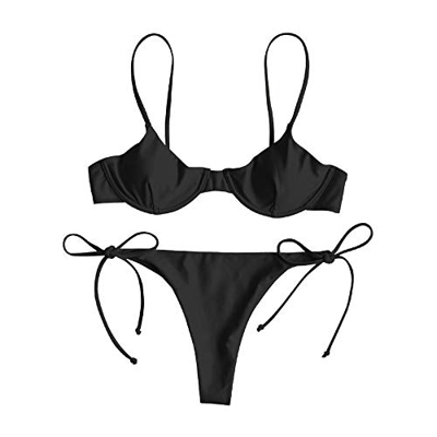 ZAFUL Conjunto de bikini para mujer con aros push-up. Negro S