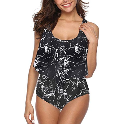 Traje de baño para Mujer Conjunto de Bikini de Cintura Alta Dos Piezas Volantes Sexy Push Up Tirante Ajustable Talla Grande Bikini Set S-2XL