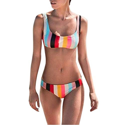 Ericcay Mujeres Rainbow Bikini Traje De Baño Acolchado Push Up con Estilo único Señoras Traje De Baño Bañarse Ropa De Playa Traje De Baño Traje De Bañ