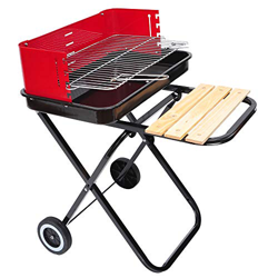 Outsunny Barbacoa de Carbón Plegable y Portátil con 2 Ruedas Parrilla con Altura Ajustable para Camping Picnic Playa 57x64x83 cm Rojo y Negro precio