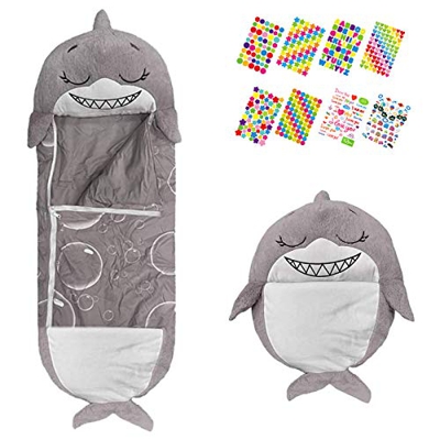 Saco de Dormir e Almohada de Juego 2 en 1 para Niños de 3 a 6 Años Plegable Cómodo y Suave, 140 * 50CM (Gris-Tiburón)