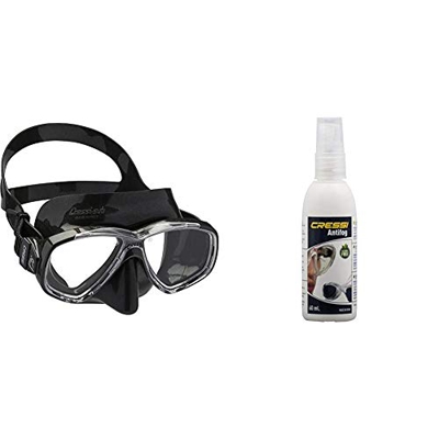 Cressi Perla Gafas de Snorkeling, Unisex Adulto, Negro, Talla Única + Premium Anti Fog - Antivaho Spray para Máscara de Buceo/Gafas de Natación, 60 ml