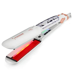 Plancha de pelo de alta temperatura, placas anchas de queratina, plancha de pelo de titanio, profesional, color blanco en oferta