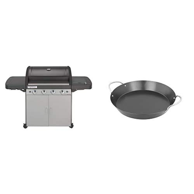 Campingaz 4 Series Classic LS Plus Barbacoa a gas, 4 quemadores de acero Inoxidable, 12.8kW + 2000015104 Paellera para Modulo Culinario, Negro, 35.5x8
