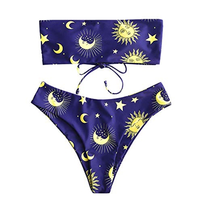 ZAFUL - Bikini bandeau de dos piezas para mujer, sin tirantes, diseño de luna y luna