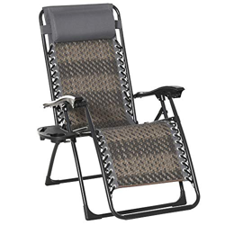 Outsunny Tumbona Plegable de Ratán con Respaldo Ajustable Reposacabezas Extraíble Portavasos y Soporte para Teléfono Jardín Terraza al Aire Libre 65x7 características