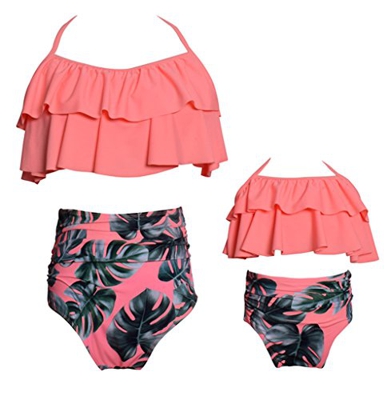 Dilicwa Madre e Hija Bikinis Traje de baño Padre-Hijo Bikini Traje de Baño, Mamá bebé Bañadores de Mujer de Verano Playa. (M, Naranja-Mujer)