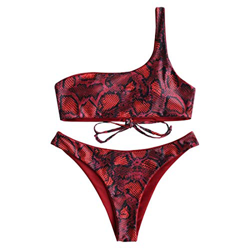 Bikini Mujer Patrón de Serpiente Conjunto de Bikini con Cordones Un Hombro Bikini Acolchado Top Push-up Bikini Bottom Cintura Baja Traje de baño de Do en oferta